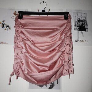 Pink Satin Scrunched Mini Skirt